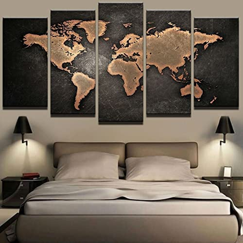 5 Stück Leinwand Abstrakte Vintage Weltkarte Leinwandbild 5 Tlg Poster Hd Gedruckt Wand Kunst Wohnkultur Leinwand Malerei Bild Leinwand Wand Poster Malerei Rahmenlos 150 X 100 Cm