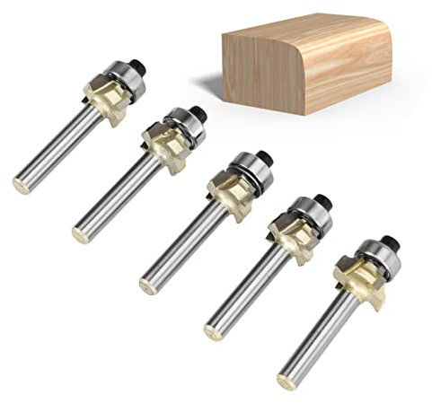 5PCS Architectural Router Bit, 1/4in Shank Architectural Molding Edge Forming Router Bit Set 4 Flute Round Corner Molding Router Bit Woodworking Milling Cutter Tools for Door Cabinet