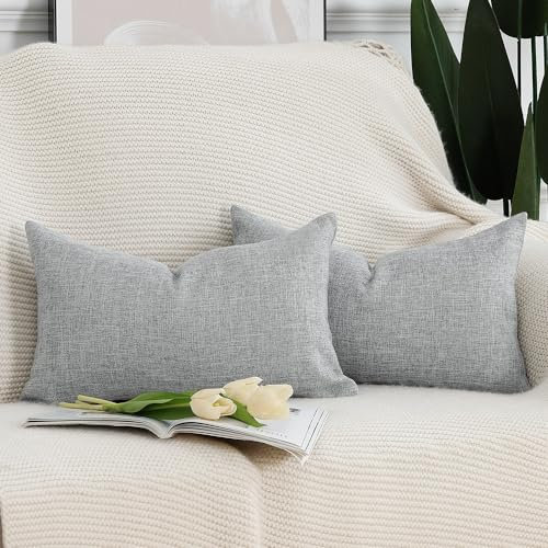 Madizz 2er Set Faux Leinen Kissenbezügen Weich Dekorative Kissenabdeckung für Sofa Schlafzimmer Kissenhülle Hellgrau 30x50 cm Rechteckig