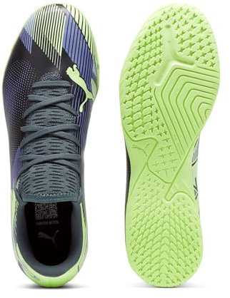 PUMA Unisex Future 7 Play IT Soccer Shoe, Gray Skies-Elektro Purple-Fizzy Apple White, 44.5 EU