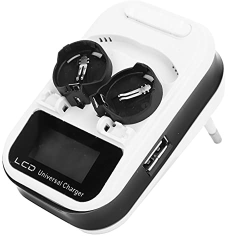 Cargador de Batería de Pila de Botón, Cargador, Cargador de 2 Piezas, Pantalla LCD Recargable para Batería de Litio de Botón LIR2016 LIR2025 LIR2032, Cargador de Batería (Enchufe