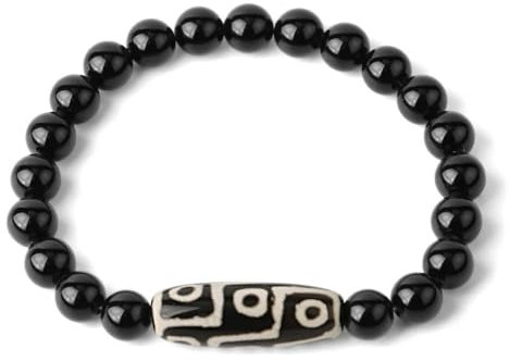 Stein-Armband – Naturstein, elastische Strang-Armbänder, Lava-Rosa-Quarz, tibetische Perlenachate, Dzi-Armband für Damen und Herren, Schmuck, Geburtstags-Überraschungsgeschenk, Obsidian, Einheit