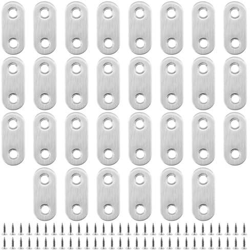 30 Stuck 37x16mm Flachverbinder Edelstahl, 2 Löcher Verbindungsplatten zum Verstärken und Verbinden, Edelstahl Lochplatte mit 60 Schrauben für Möbel Verwendet und Repariert Kaputte