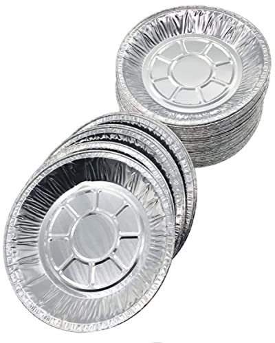 50Pcs Tin Foil Dishes, 8 Round Aluminum Foil Pans Disposable Foil Baking Trays Heavy-Duty, Baking Tin Plates for Baking Steaming Cooking Storing Freezing Reheating