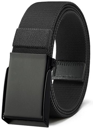 Bon4Extrao Straffes Elastischer Stoffgürtel Herren Arbeitsgürtel, Stretchgürtel Herren Stoff 38mm ohne Löcher Schwarz mit Schnellverschluss Stufenlos Verstellbar, Schwarz
