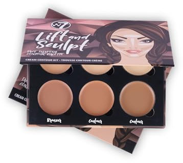 W7 Lift & Sculpt Cream Contour Kit - Concealing, Highlighting & Contouring Makeup Palette - Step-by-Step Instructions Included - 2 Pack