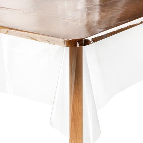 Segus PVC Tischdecke Transparent, 1 Stück 137 * 274 Tischdecke Outdoor, Tischdecke Abwaschbar Transparent, Tischdecke Durchsichtig Klappbar, Plastik Schutztischdecke für Hochzeit, Party