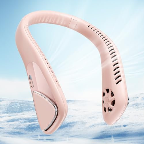 Jialexin Tragbarer Nackenventilator, Hals Ventilator Wiederaufladbar mit 6000mah, Persönlicher Ventilator mit 3 Geschwindigkeiten,Blattlos Ventilator FüR Sport,Reisen,Außen,Innen,Geschenk(Rosa)