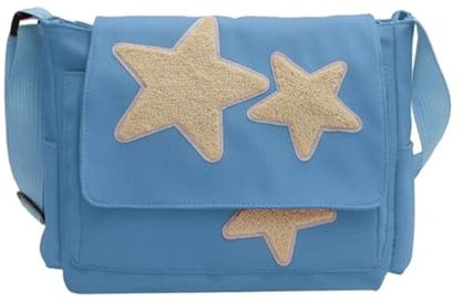 Messenger Bag Y2K Umhängetasche Süße Stern Messenger Tasche Canvas Umhängetasche Y2K Stern Schultertasche Einkaufstasche für Frauen Mädchen Schule (Blau)