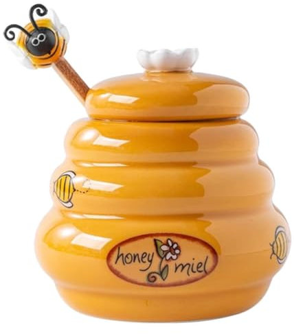 Alipis Pot À Miel En Céramique Avec Cuillère À Miel En Bois Pot À Miel En Porcelaine De 140 Ml Distributeur De Sirop Pot À Condiments Porte-Sucre Bol À Sel Boîte D'assaisonnement