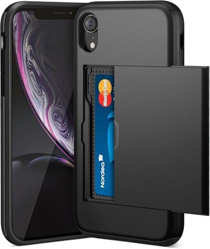 XYZNTMF for iPhone X Case iPhone XS Shockproof Case with Card Holder Silicone Bumper Matte Hard PC Shell Heavy Duty Protective Skin Cover Armor Rubber iPhone X/XS Case, Black