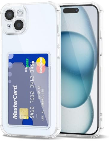 Svanove for iPhone 15 Case Wallet Clear, Card Holder Case with Credit Card Slot, Thin Slim Transparent Silicone Grip Soft Rubber Protective Shockproof Airbag Bumper for Women, Clear