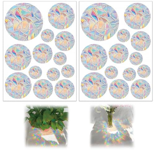 26 Pcs Suncatcher Sticker Prisma Fensteraufkleber SonnenfängerAufkleber Regenbogenaufkleber Fenster PVC Prisma Fensteraufkleber Vogelschutz Elektrostatische Adsorption Runder Stil