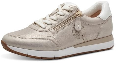 Tamaris Comfort Damen Sneaker flach zum Schnüren mit Reißverschluss, Beige (Beige Glam), 40 EU