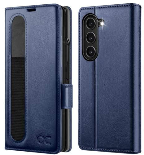 OCASE Coque pour Samsung Galaxy Z Fold 6 avec Porte S-Pen, Antichoc Housse Cuir PU Portefeuille Etui [Verre trempé Protection écran] [RFID Blocage] [Fentes pour Cartes] Coque Galaxy Z Fold 6, Bleu