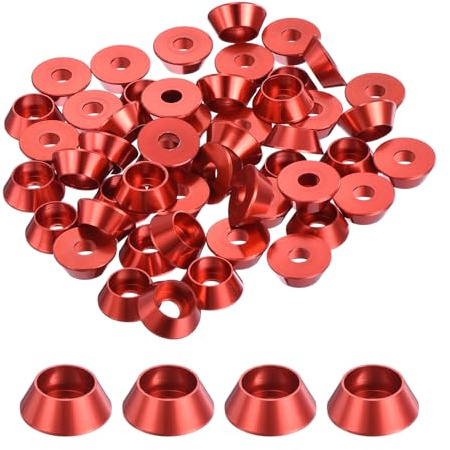 QUARKZMAN 50er Set M4 Konusbecher-Unterlegscheiben, eloxierte Aluminium-Dichtungen Kegel Senkkopf-Unterlegscheiben für Schrauben RC/FPV/PC/Drone/Mechanische Zubehör-Modellteile (Rot)