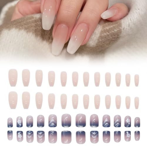 48 pcs ongles à coller,Courts carrés French Press on Nails,Congles artificiels,Collant acrylique Full Cover pour les femmes filles Nail Art Manucure