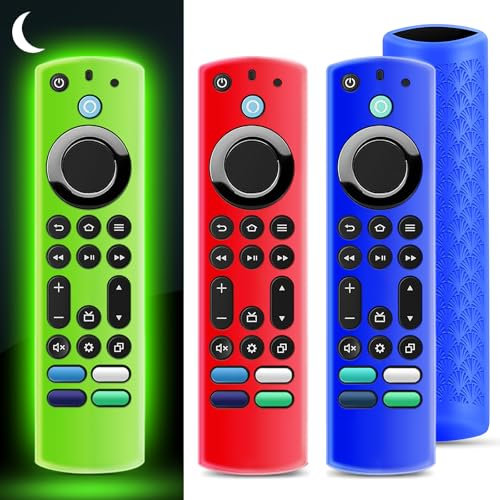 OneBom Silikon-Schutzhülle für Fernbedienung für Firetv 4K Max (2. Generation)/Insignia/Pioneer/Omni (QLED) Serie, leuchtet im Dunkeln, leicht, rutschfest, stoßfest, leuchtet grün und rot und blau, 3