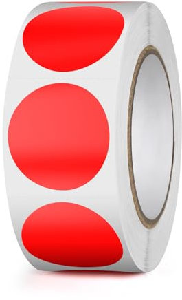 YIKIADA 500 Stück Runde Aufkleber 25 mm Thermo Etiketten Punkt Selbstklebend Rolle Adressaufkleber Wasserdicht Kleine Klebepunkte Farbkodierung Rot