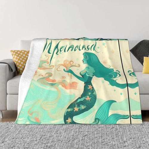 Ultraweiche Micro-Fleece-Decke mit Retro-Meerjungfrauen-Druck, für Bettwäsche, Sofa und Reisen