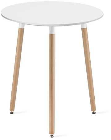 Home Collective Esszimmertisch Runder weißer Esstisch mit Beinen aus Naturbuche, 60 cm Durchmesser - Modernes und ergonomisches Design für Küche, Esszimmer, Wohnzimmer - Langlebige MDF-Platte