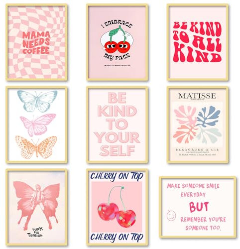 JINGIHE 9 Rosa Zimmer Deko Aesthetic Poster, Clean Girl Room Decor Bilder, 20 x 25cm Zimmerdeko Teenager Mädchen für Wohnzimmer Schlafzimmer Küche Badezimmer