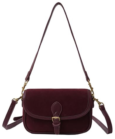 Valleycomfy Kleine Wildledertasche für Damen, Vintage, schlicht, Kunstleder, Umhängetasche, Umhängetasche, Geldbörse, Weinrot