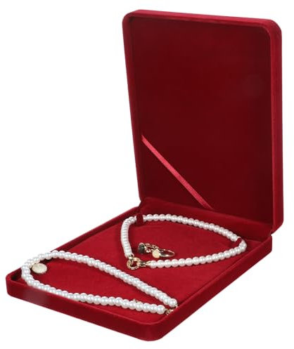 EupHHonycs Schmuckset, Geschenkbox, groß, Samt, Halskette, Ohrringe, Ringhalter, Box, Armband, Geschenk-Vitrine, Hochzeitsschmuck, Aufbewahrungsbox, Geschenkbox für klobige Halsbänder, Halskette (rot)