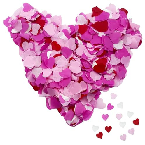 10,000 Pièces 2,5cm Confettis Biodégradables, Wedding Confetti, Confettis en Papier en Forme de Cœur pour Mariage,Anniversaire,Saint-Valentin,Fête,Ballons (Blanc, Rose, Rose, Rouge)