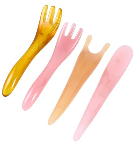 OHPHCALL 4 Stück Gua Sha Massagebrett aus Harz Bienenwachs -förmigen und 3-Krallen Schabewerkzeugen für Gesichts- und Körpermassage zur Hautpflege und Entspannung
