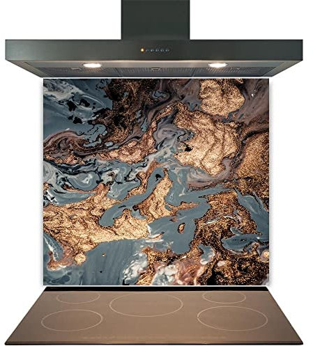 Kitchen Glass Splashback Heat Resistant Toughened Glass - Gold Deluxe Design - 60cm (w) x 50cm (h)