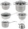 WUDLEP 6 Pack 304 Stainless Steel Kitchen Pots and Pans Set, Cookware Set with Glass Lids, Large Frying Pan Set, Serve 4-6 People, Silver