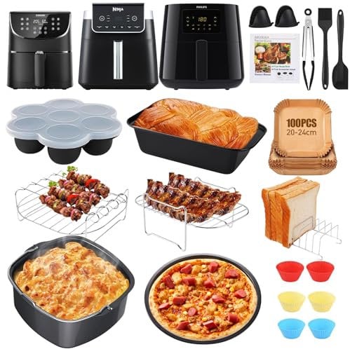 YAOYIN Accessoires Air Fryer Compatible pour Philips Airfryer XL 6,2L, Ninja Max Pro 6,2L AF180EU, COSORI 5,5L, Moulinex 5L, Cecotec 5,5L, 5L-7,2L Moule Air Fryer - Tonneau à Gâteau, Moule à pizza,etc