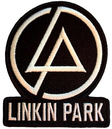 Linkin Park Aufbügler mit Logo, gewebt, konzentrischer Text, zum Aufbügeln, schwarz / beige, Einheitsgröße