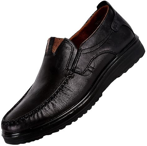 Mocasines casuales de cuero para hombre, antideslizantes, sin cordones, suela de goma, ligeros, transpirables, cómodos, zapatos de vestir de negocios, Black, 40 2/3 EU