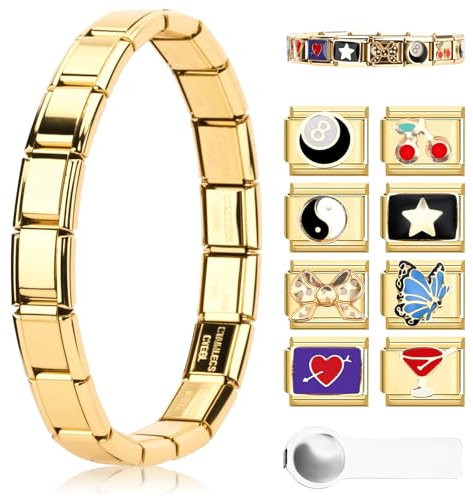Ouxayapl Ensemble de bracelets à breloques italiens en or - Modules amovibles pour bracelets de 9 mm - Avec outil d'ouverture - Pour filles et garçons, M, 18 carats, Pas de gemme