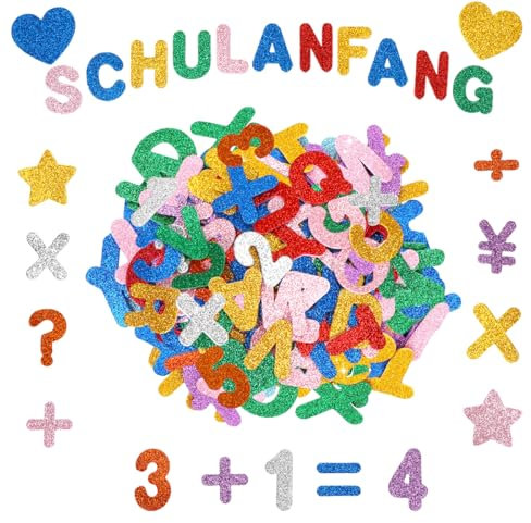 230 Stück Moosgummi Buchstaben Glitzer Aufkleber, Selbstklebend Buchstaben Zahlen Aufkleber, Glitzer Schaumstoff Aufkleber für Schultüte, Einschulung Schulanfang Deko, Basteln, Scrapbooking Zubehör