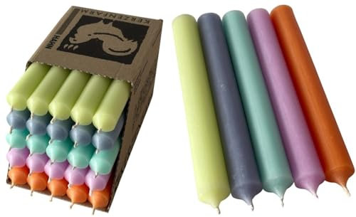 Kerzenfarm Hahn Stabkerzen Bunt Kerzenset 25 Stück - Premium Qualität Made in Germany - 22mm Durchmesser, 18cm Länge bunte Kerzen durchgefärbt - Stabkerzen pastellfarben - Tafelkerzen Set 11