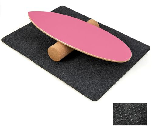 COSTWAY Planche d’Équilibre en Bois avec Rouleau et Tapis Antidérapant Charge 227 KG, Balance Board pour Entraînement de Skateboard Hockey Snowboard Surf (Rose Rouge)