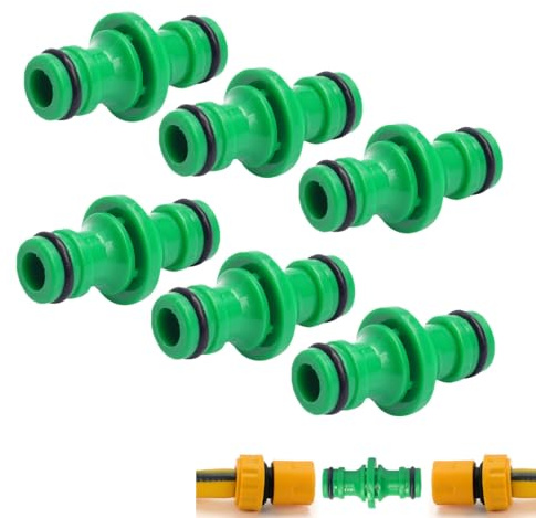 Auriselle Schlauch Kupplung Doppelstecker Garden Schlauch Anschluss, Schlauchverlängerung 1/2 Zoll Zweiseitige Kupplung für Garden und Haushaltsschläuche, Grün 6 Stück