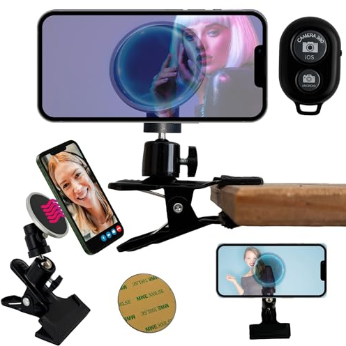 TronicXL Klemmhalterung für Apple Magsafe iPhone Smartphone Klemmstativ mit Bluetooth Fernbedienung Auslöser I Handyhalterung Handy Klemme Schreibtisch Outdoor Sport
