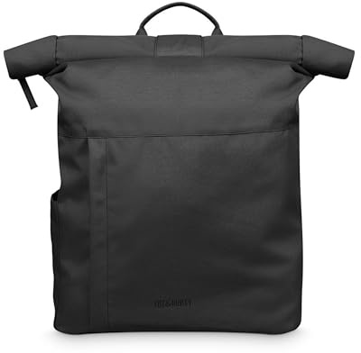 FITZ & HUXLEY Ocean Rolltop Big Rucksack 30L Damen Herren Laptopfach | Recyceltes Meeresplastik, vegan, wasserabweisend, Notebook bis 16 Zoll, Koffergurt, Reiserucksack für 3-5 Tage, schwarz