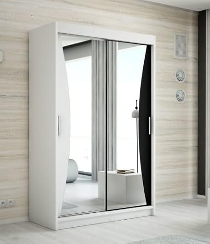 A&J MöbelLand Schwebetürenschrank NIKO Kleiderschrank 2-türig mit Spiegel, Garderobe 120 cm (Weiß)
