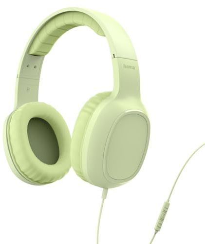 Hama - Auriculares con Cable en el oído Fun C, Supra-Aural, micrófono Integrado, Cable USB-C de 1,2 m, para música, Oficina o Juegos, Control de Voz Siri y Google Assitant, Verde