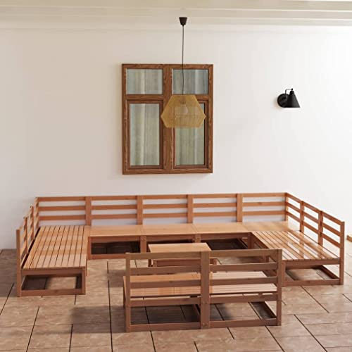 QJBSAVVA 12-TLG. Gartenlounge Set Kiefer massiv Honigbraun 70x70 cm platzsparend Balkonmöbel für kleine Balkone Terrassenmöbel Gartengarnitur Outdoor Sitzgruppe