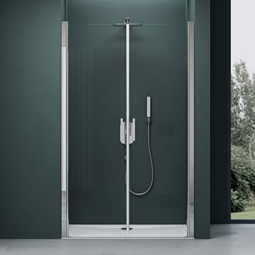 Mai & Mai Duschtür Nischentür dusche Duschabtrennung Duschkabine Schwingtür 180° Doppeltür 6mm ESG Nano-Beschichtung Klarglas mit Hebe- und Senkmechanismus 105x195cm Teramo24K