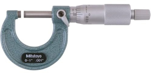 Mitutoyo 103-177 Outside Micrometer, Baked-Enamel Finish, Ratchet Stop, 0-1 Range, 0.001 Graduation, +/-0.0001 Accuracy