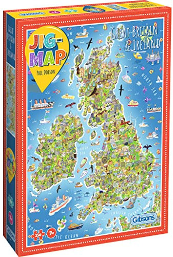 Great Britain & Ireland Jigmap | 250 Piece Children’s Jigsaw | Great Britain Map | Premium 100% Recycled Board | Bright, Colourful Puzzle for Boys & Girls | Great Gift for Older Kids | Gibsons Games