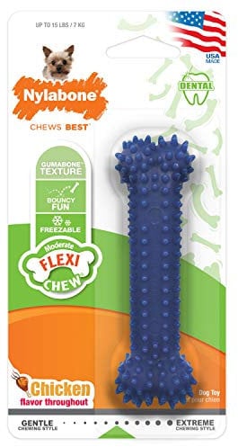 Nylabone, mässiger dentaler Kauknochen für Hunde, flexibler Kauknochen, Hühnergeschmack, extra klein, geeignet für Hunde bis zu 7 kg