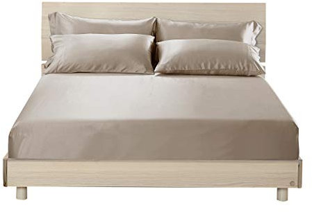 LILYSILK Spannbettlaken Seide mit Rundumgummi - in vielen Farben und Größen - 100% Reine 19 Momme Maulbeerseide Laken Bettlaken Spannbetttuch Bettwäsche - Taupe 90x200+30cm